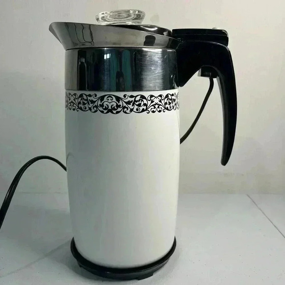 Vintage Corningware Percolator Platinum Filigree Silver Scroll 10 cup - Picture 1 of 13